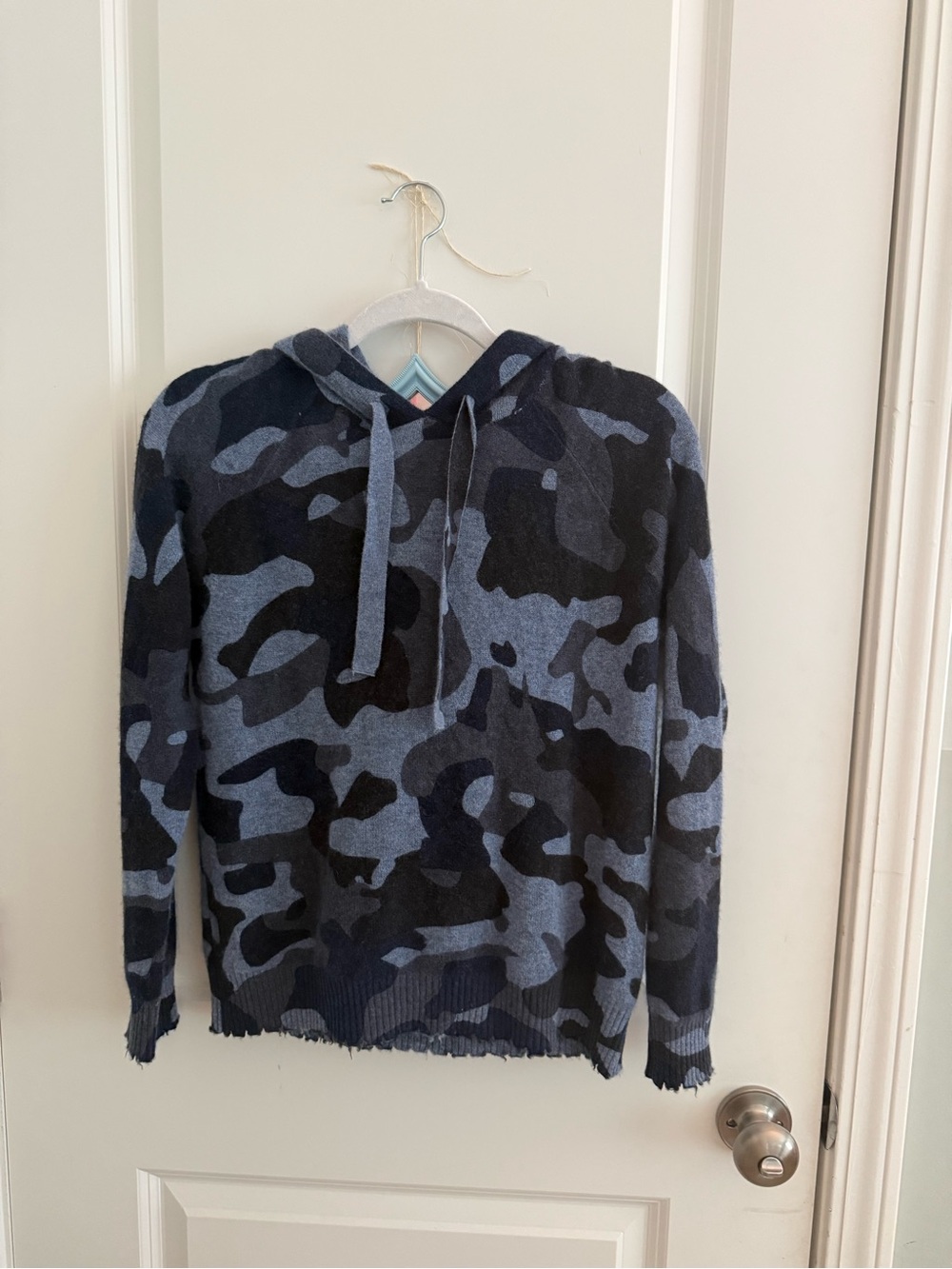 Women’s Blue & Black Camo Cashmere Hooded Sweater